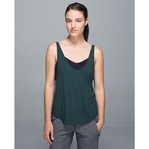 Lululemon Twist & Turn Tank Heathered Fuel Green Black Size 4 Bra Tank Gym Yoga